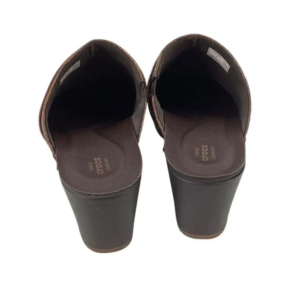 Crocs Sarah Tooled Clog Brown Triple Comfort Slip On Shoes 203911 Women’s Sz 7 W - Picture 4 of 8